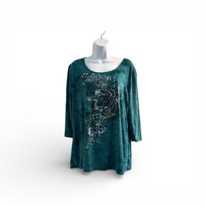 Y2K Teal Women’s Floral Blouse Fairycore Grunge